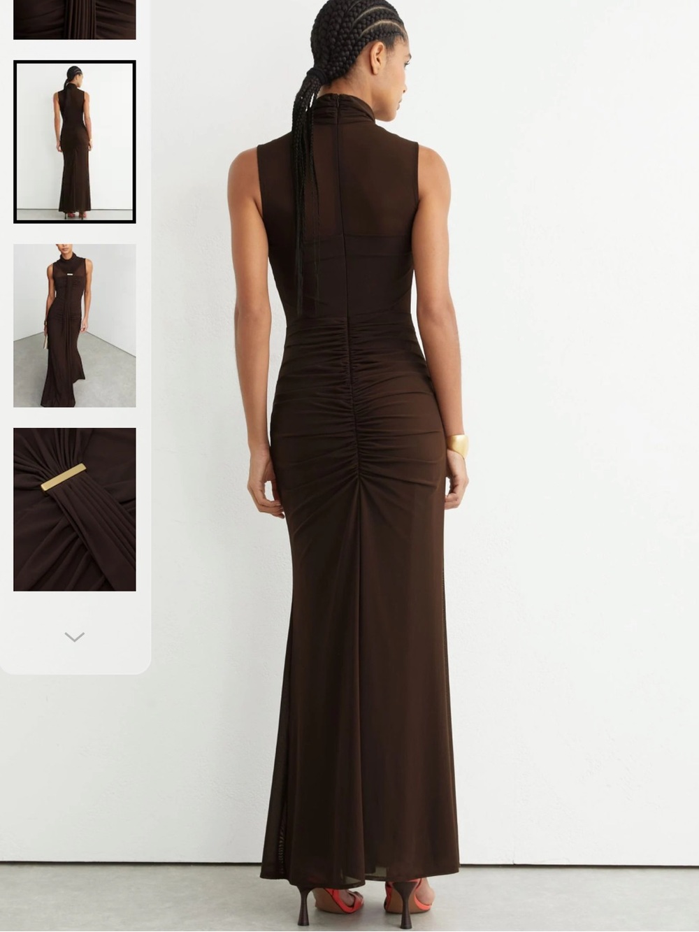 Reiss Chocolate Brown Colette Ruched Sleeveless Maxi Dress - Picture 3 of 9